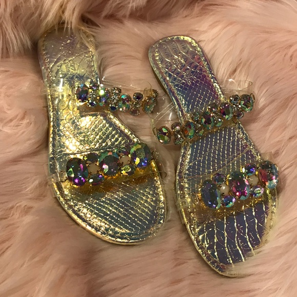 Gold Rhinestone Sandals - Picture 3 of 8